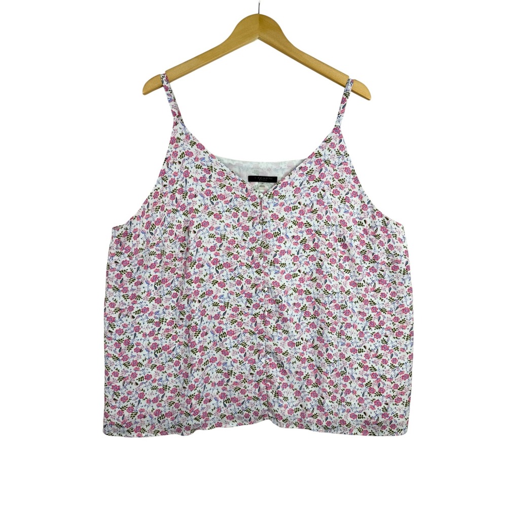 Tahari Woman Pink Floral V-Neck Camisole Blouse Sleeveless Top Plus Size 2X